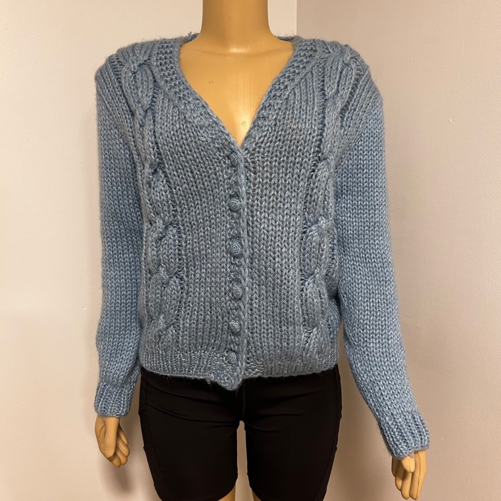 Sears Womens Blue Cable Knit Button Cardigan Sweater Size‎ M